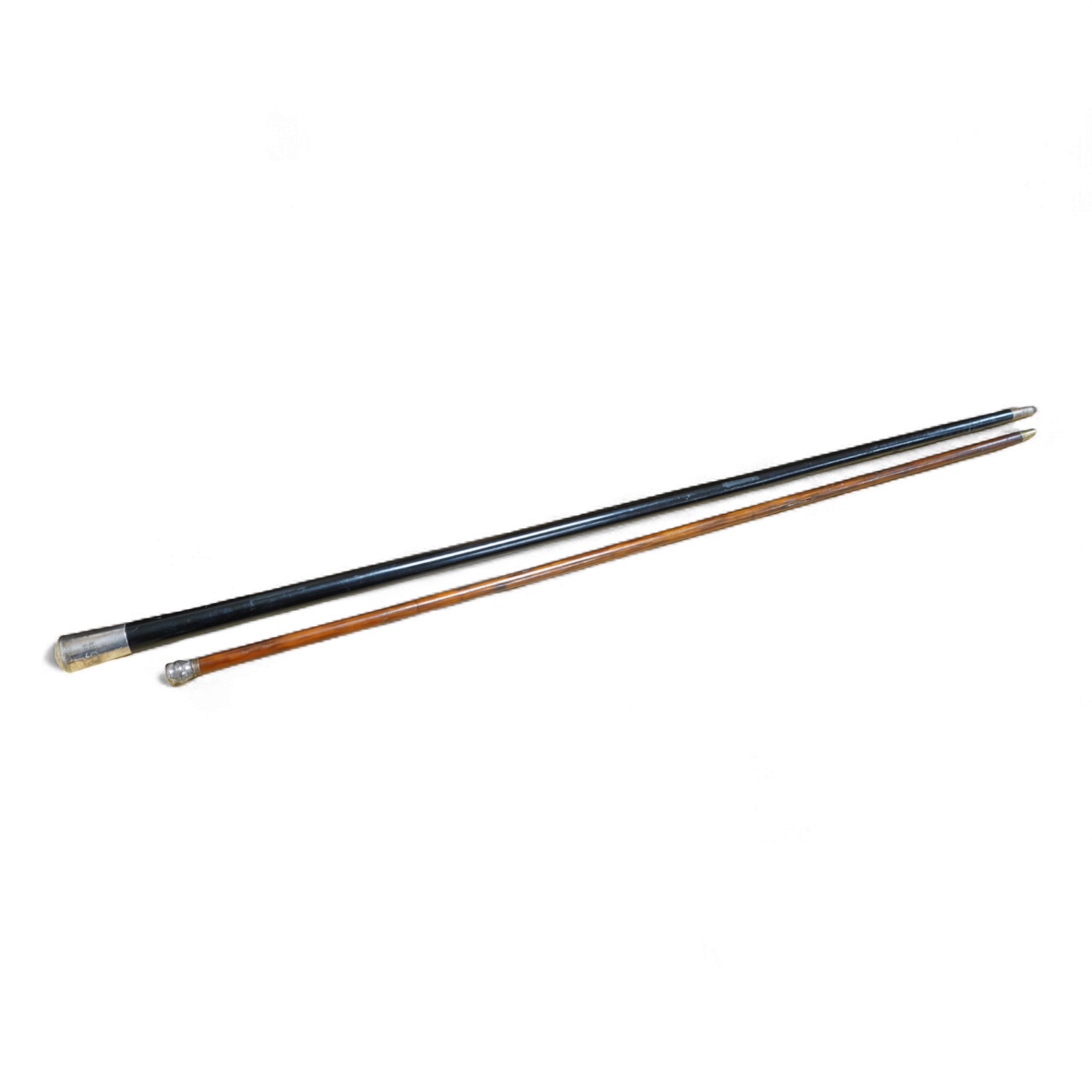 Two silver topped walking canes, largest 94cm in length